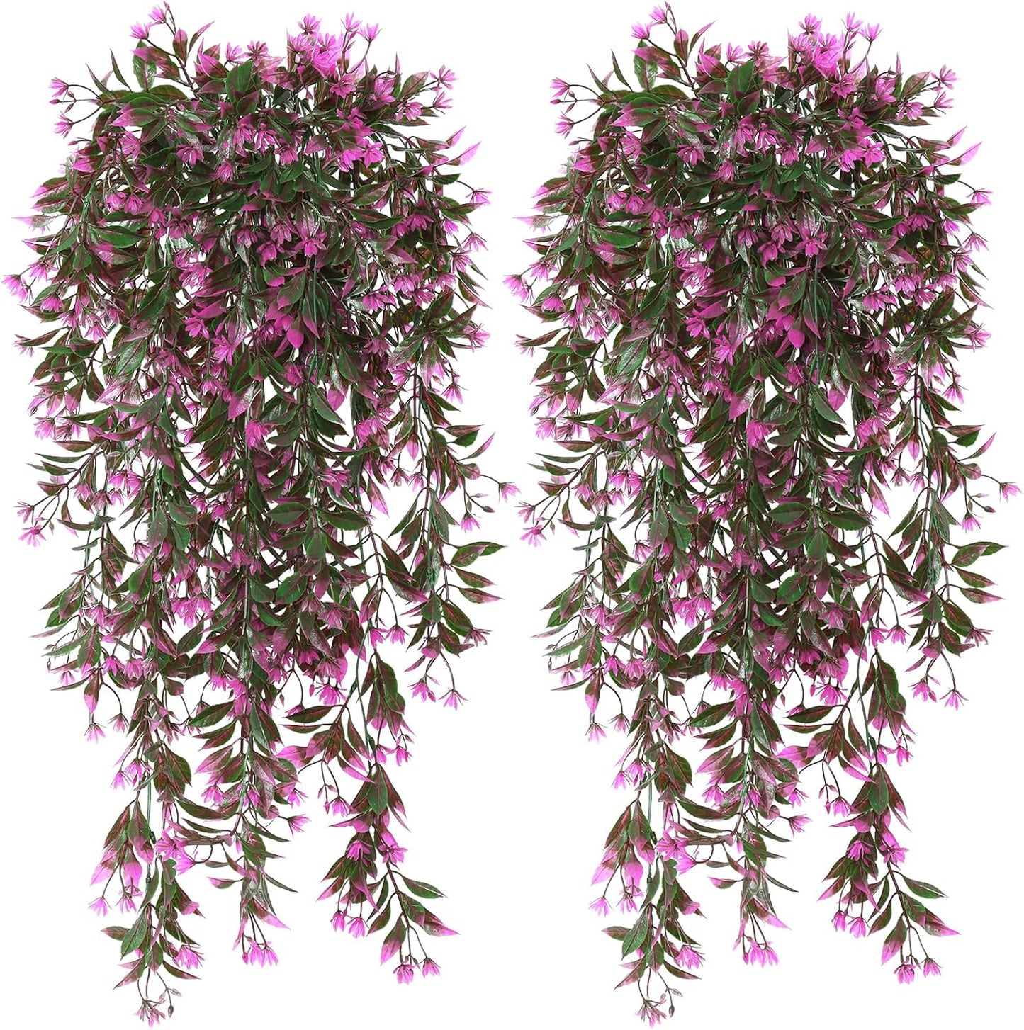 TOCHGREEN 4Pcs Artificial Hanging Plants Fern Vine, Faux Plastic Plants Fake Ivy Vine Greenery Garland with RoseRed Flower, Outdoor Indoor Decorations for Living Room Garden Wall Home Decor (Rose Red)
