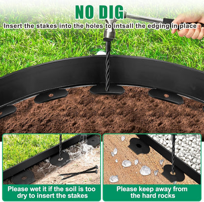 Landscape Edging - 2” x 60’ Garden Edging Border with 90 Stakes, 0.15" Thick No Dig Lawn Edging for Landscaping for Garden Bed, Yard, Flower Bed Border Edging with Connector for Outdoor