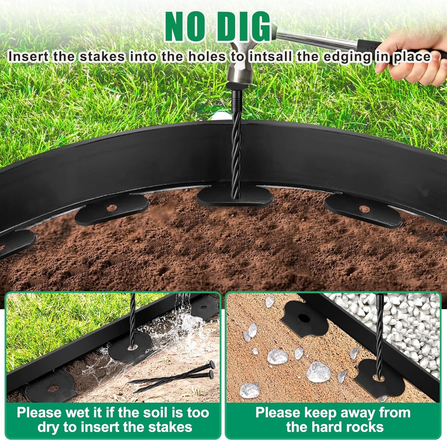 Landscape Edging - Garden Edging Border 100FT 2IN Tall with 150 Stakes, No Dig Lawn Edging for Landscaping for Garden Bed, Yard, 0.15" Thick Flower Bed Border Edging with Connector for Outdoor