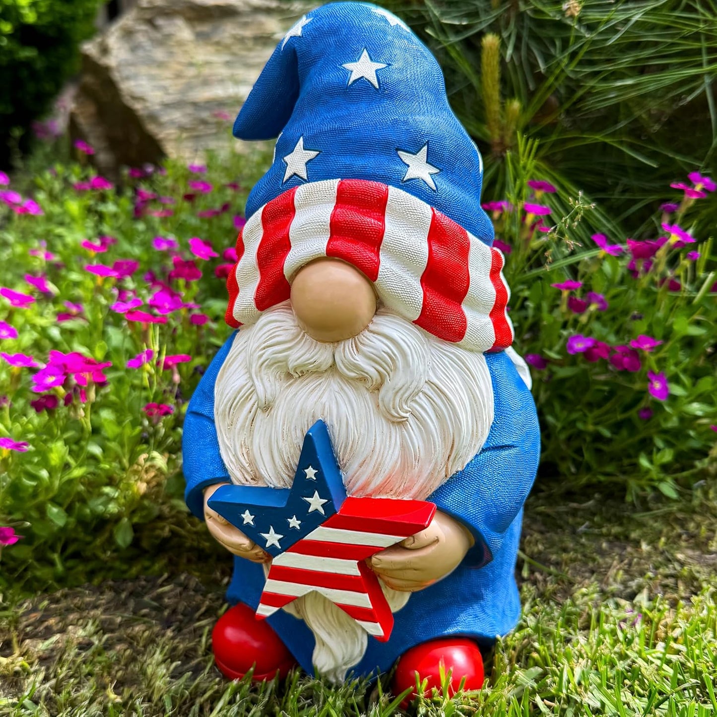 Mood Lab Garden Gnome - USA Patriotic Gnome Figurine - 9 Inch Tall Lawn Statue - for Outdoor or House Decor
