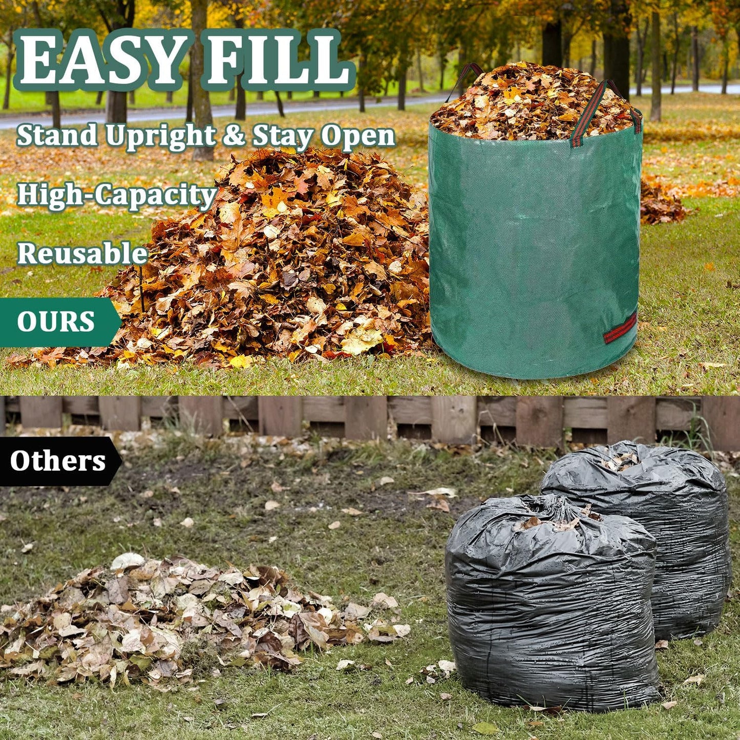 Reusable Yard Waste Bags, 3 Packs 80 Gallons Lawn and Leaf Garden Bags with Reinforced Carry Handles Heavy Duty Garden Waste Bags Camping Yard Recycling Trash Bags for Debris Leaves Grass