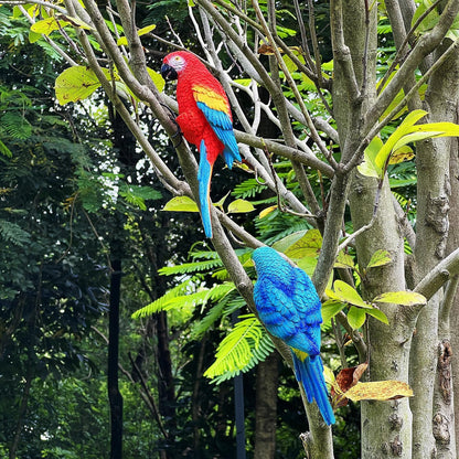 Realistic Parrot Sculpture Resin Hanging Parrots Garden Statues Lifelike Bird Figurines Landscape Ornament Patio Yard Lawn Figurine Tree Decor, Outdoor Garden Wall Statues (Blue)