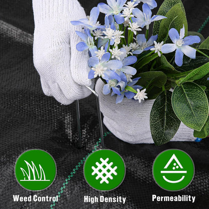 1.3FT x 50FT Weed Barrier Landscape Fabric Heavy Duty, 3.2oz Premium Gardening Weed Control Mat with 10 U-Shaped Securing Pegs, Ground Cover for Garden Beds, Farming, Underlayment, Commercial Driveway