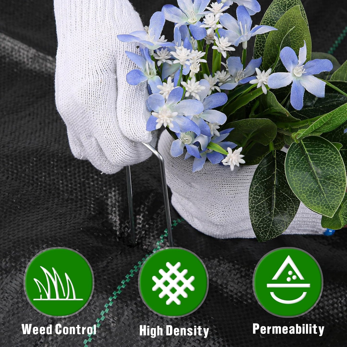 4FT x 50FT Weed Barrier Landscape Fabric Heavy Duty, 3.2oz Premium Gardening Weed Control Mat with 20 U-Shaped Securing Pegs, Ground Cover for Garden Beds, Farming, Underlayment, Commercial Driveway
