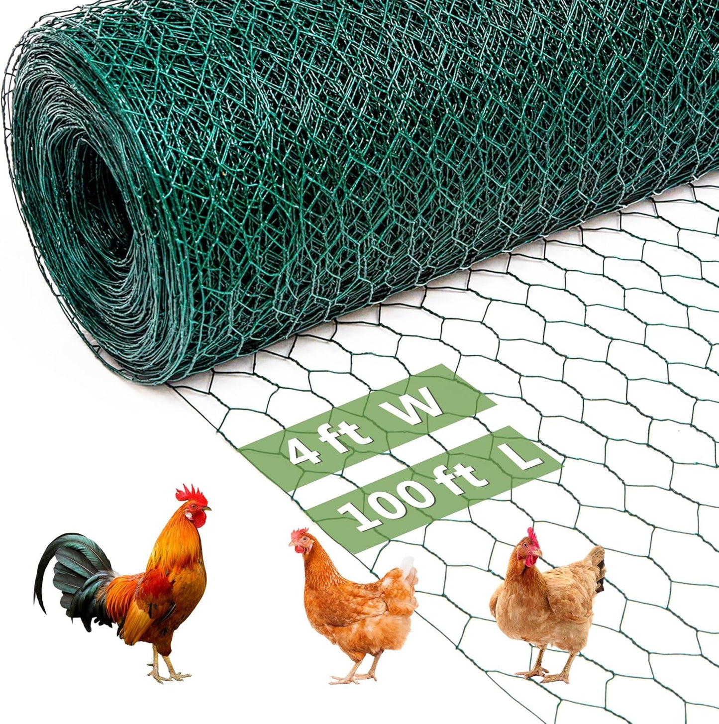 Chicken Wire Fencing Mesh, Galvanized Hexagonal Floral Chicken Wire, Outdoor Anti-Rust Poultry Netting for Garden Fence (4 ft x 100 ft, PVC Coated)
