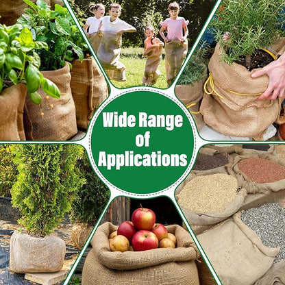 Riare 4 Packs 45 × 70 Inch Burlap Winter Plant Cover Bags with Drawstring- Reusable Large Burlap Sack Plant Frost Protector, Plant Frost Cloth Cold Tree Freeze Blanket for Outdoor Plants Fruit Shrubs