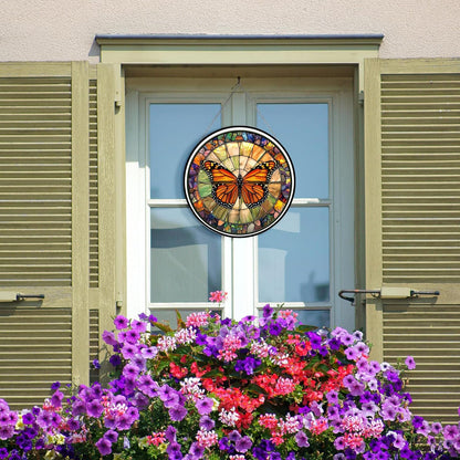 Monarch Butterfly Decor Stained Glass Suncatcher - Window Wall Hanging Ornament Hand-Painted Glass Panel Sun Catcher - Decoration for Home Garden Christmas Party Wedding Housewarming Gift