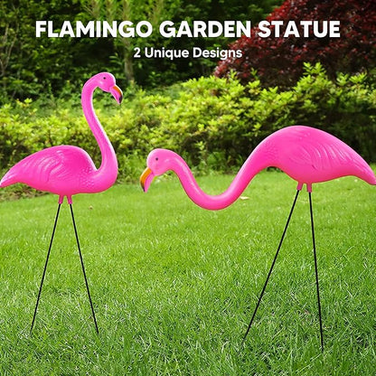JOYIN Set of 6 Small Pink Flamingo Yard Ornament Stakes, Mini Lawn Plastic Flamingo Statue with Metal Legs for Sidewalks, Outdoor Garden, Luau Party, Tropical Party Decor, 2 Styles