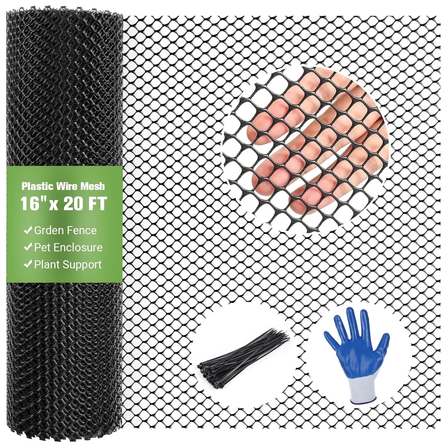 Mesh Tree Guard Trunk Protectors, Chicken Wire for Floral Arrangements, Tree Wraps to Protect Bark, Flexible Net Tree Guard 16 in x 20FT with 50 Zip Ties, Tree Bark Protector from Deer-Black