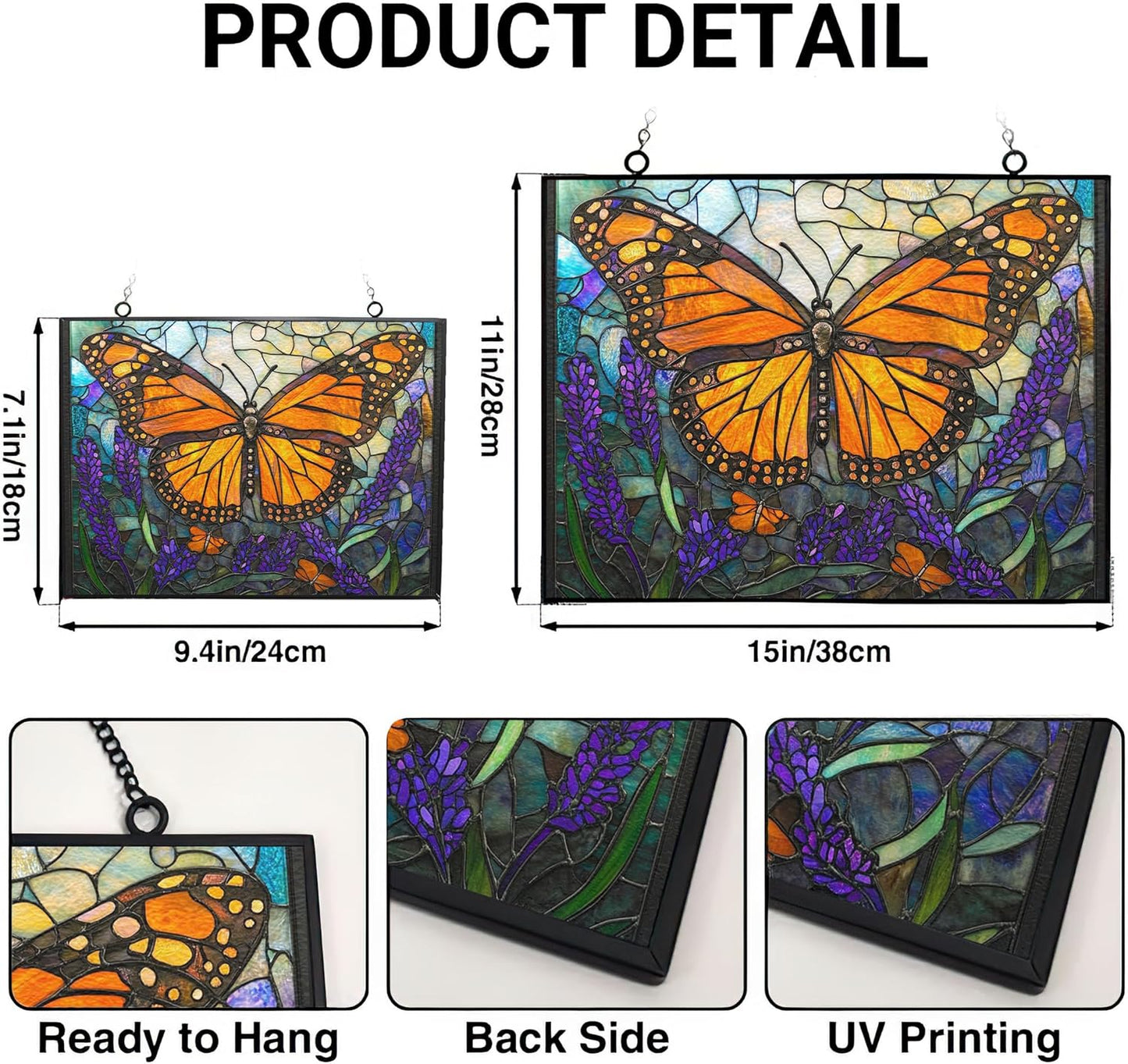 Personalized Rectangle Art Nouveau Monarch Over Lavender Stained Glass Suncatcher Stained Glass Window Hanging Home Decor Garden Halloween Christmas Wedding Housewarming Gifts