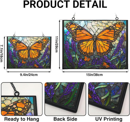 Personalized Rectangle Art Nouveau Monarch Over Lavender Stained Glass Suncatcher Stained Glass Window Hanging Home Decor Garden Halloween Christmas Wedding Housewarming Gifts