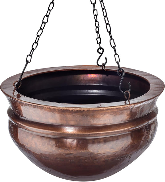 H Potter Hanging Copper Planter with Antique Finish and Chain Outdoor Plant Flower Pot for Home Patio Deck Terrace Balcony