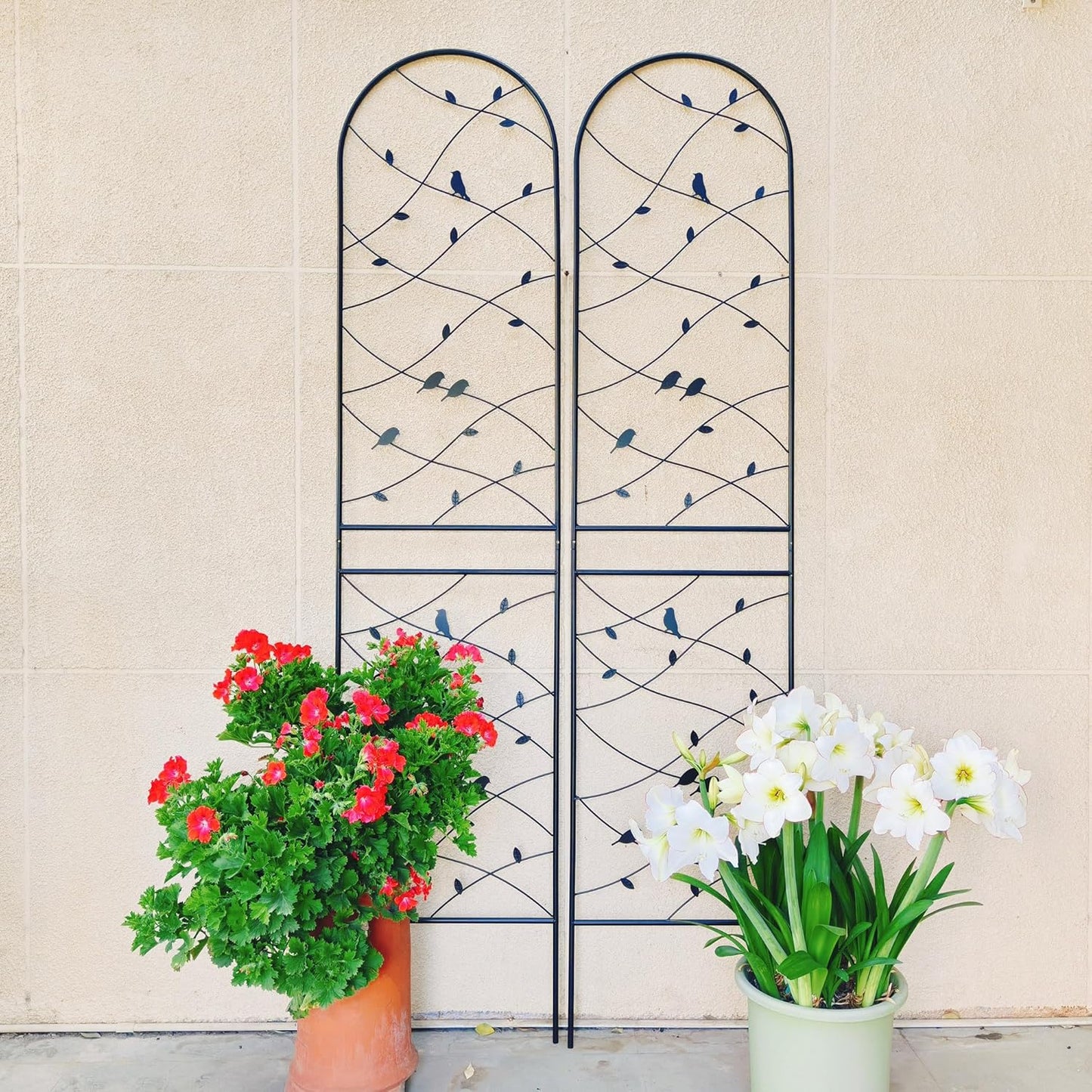 Metal Garden Trellis Rustproof Trellis for Climbing Plants Outdoor Flower Support Bird Deco (Black-2 Pack, 86.7"x19.7")