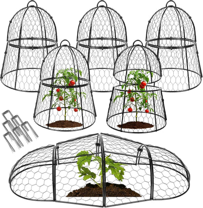 Decoroca 6 PCS Garden Cloches for Plants - Chicken Wire Plant Protectors from Animals, Outdoor Plant Cages to Keep Squirrels, Rabbits & Birds Out of Vegetable - DIY in 5 Forms - Sturdy Anti-Rust Dome