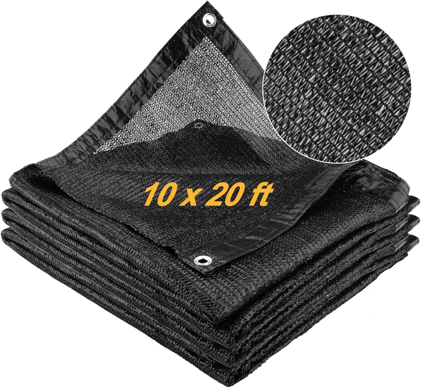 SPORTYOUTH 70% Shade Cloth for Patio, 10x20 ft Mesh Tarp with Grommets, UV Resistant Black Sunblock Sun Shade Netting Cover for Garden, Greenhouse, Chicken Coop, Pergola, RV, Canopy, Barn Kennel