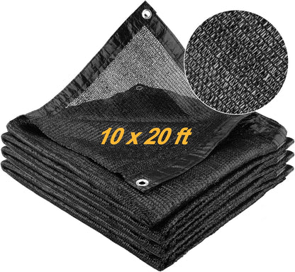 SPORTYOUTH 70% Shade Cloth for Patio, 10x20 ft Mesh Tarp with Grommets, UV Resistant Black Sunblock Sun Shade Netting Cover for Garden, Greenhouse, Chicken Coop, Pergola, RV, Canopy, Barn Kennel