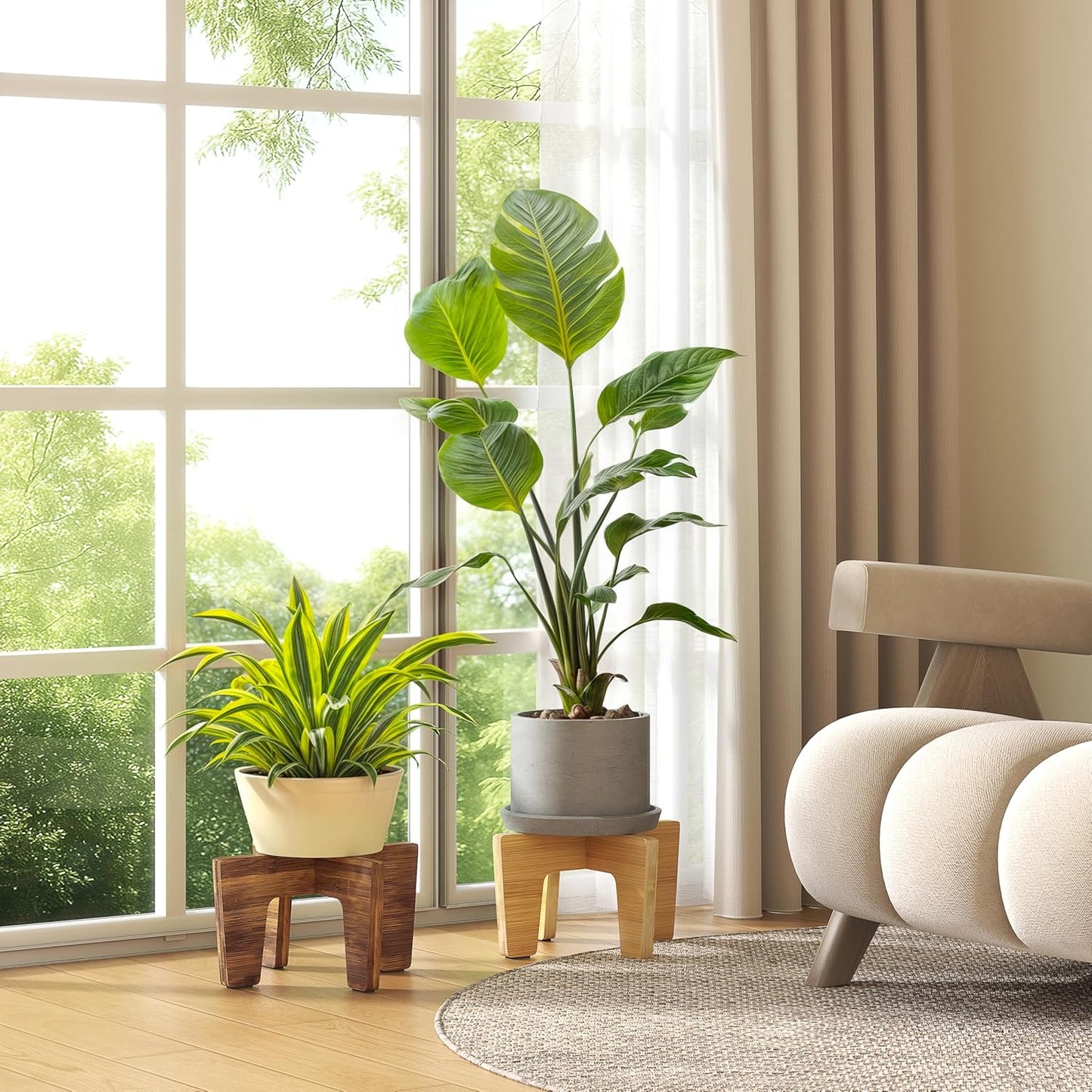 Plant Stands Indoor Outdoor, Plant Risers for Inside Pots Sturdy Short Plants Holder, Flower Pot Stand for Indoor Plants, Small Single Floor Plant Bamboo Display Stand (Natural 12“ (2 pack))