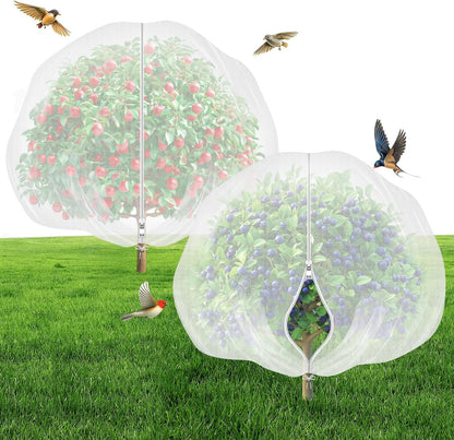 Fruit Tree Netting with Zipper & Drawstring - 8'x8' Garden Plant Net Pest Barrier to Prevent Cicadas Bird Squirrel Deer - Bug Protection for Blueberry Tomato with Fine Mesh Insect Cover(2 Pack)