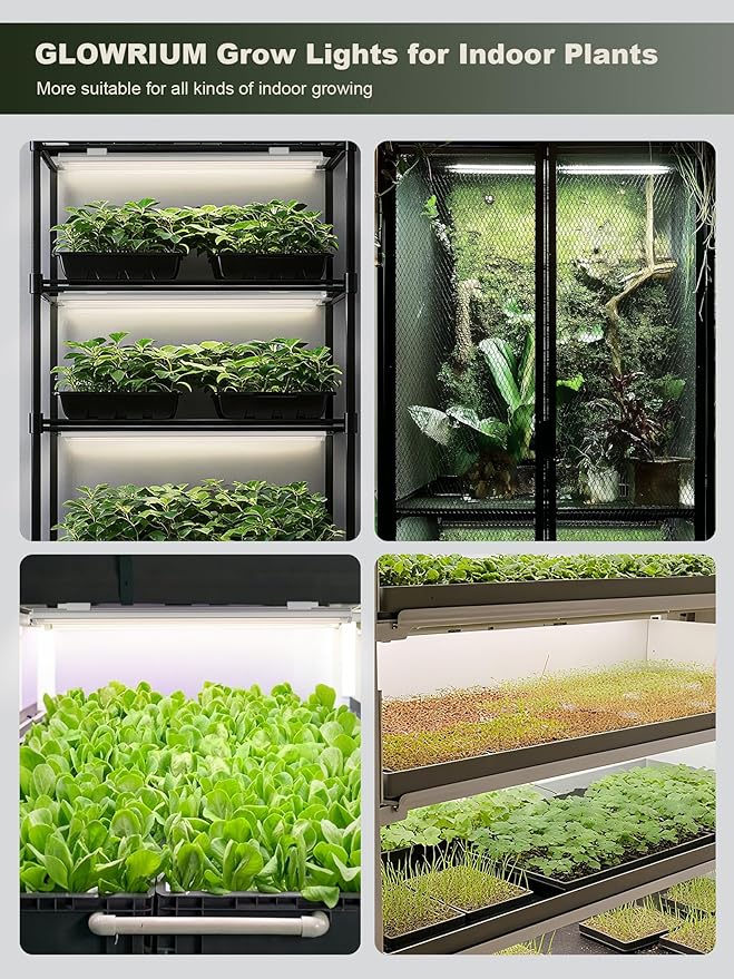 GLOWRIUM Smart Grow Lights for Indoor Plants with APP, 15" Full Spectrum Grow Light Strips, G6 Plant Light Strip with auto Timer, 3 Angle dimming Levels for Plant Shelf, 6-Pack (Silver, 48W)