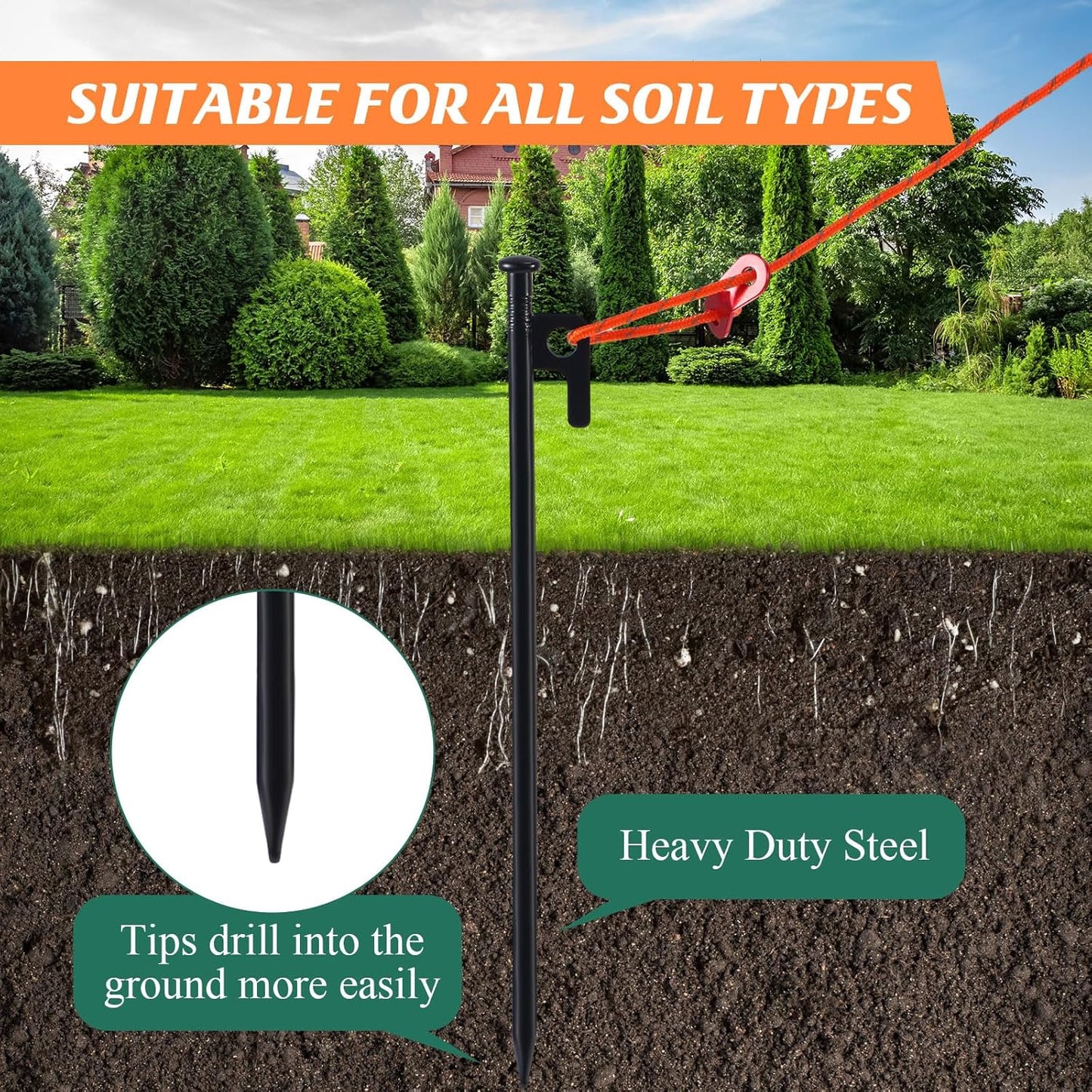 Sintuff 36 Pcs Heavy Duty Tree Stake Kits Stake and Support for Young Leaning Tree Anchor Straightening Kit, 15.8'' Support Straps, 11.8'' Steel Stakes, 13.12ft Rope(Orange, Black)