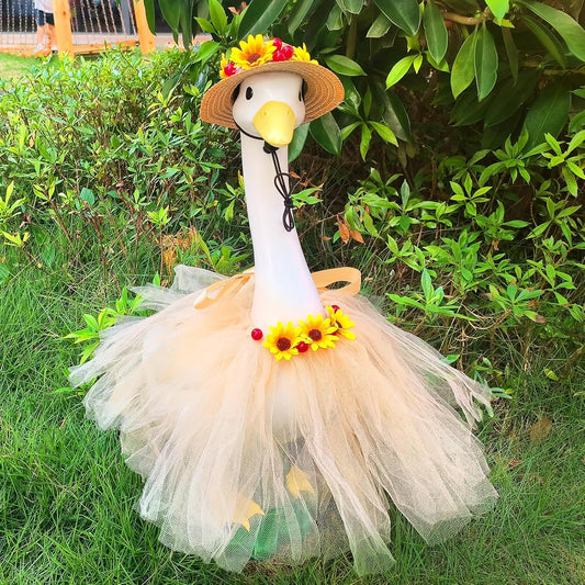 Large White Goose Statues Cygnus, Cute Big Bird Decor Garden Sculpture with Sunflower Outfits and