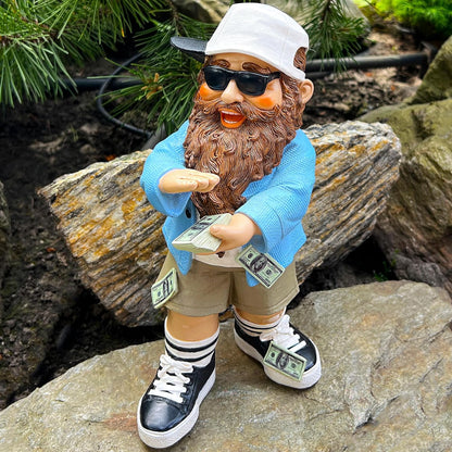 Mood Lab Garden Gnome - Lucky Rich Gnome Statue - 9.25 Inch Tall Lawn Figurine - for Outdoor or House Decor