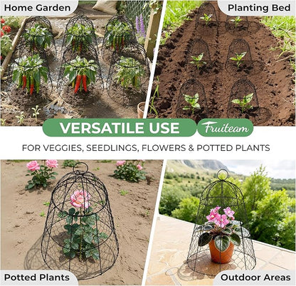 FRUITEAM Metal Plant Covers 6pcs, Heavy Duty Garden Cloche Plant Cage for Outdoor, 13"x15.8"H Rust-Proof Plant Protectors from Animals for Vegetables, Flowers, Seedlings Against Rabbits, Squirrels