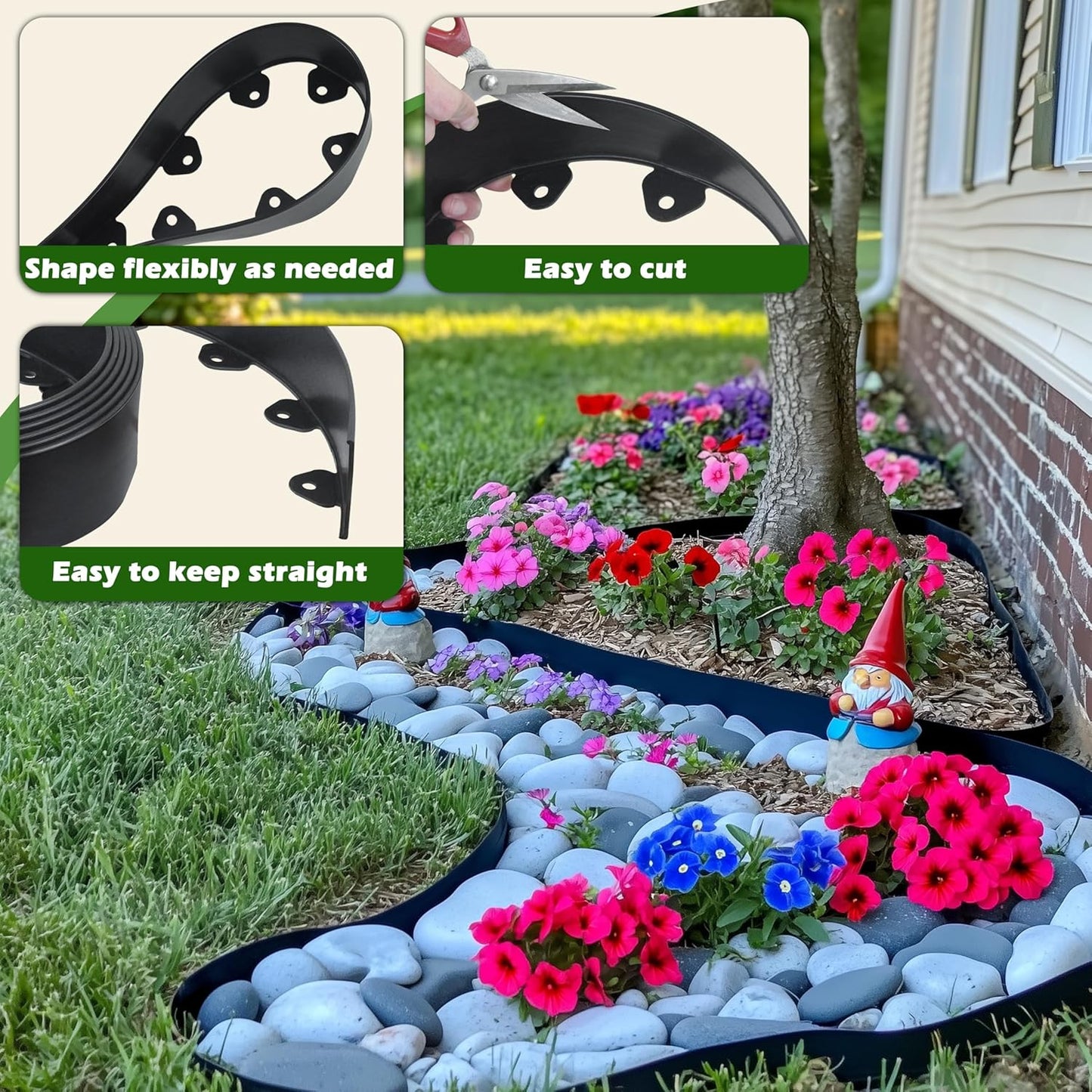 Gardzen Landscape Edging Kit, 60-Foot Long, 3-Inch Tall, No Dig Garden Edging Border for Flower Beds, Tree Rings, Pathways , Includes 60 Spikes