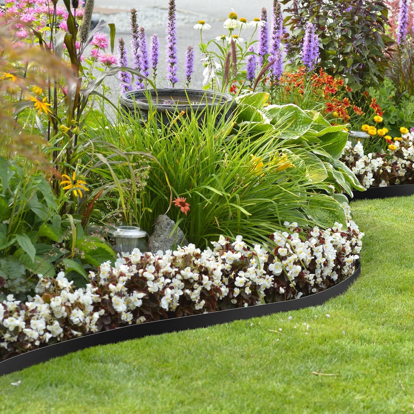 KOL Galvanized Steel Garden Lawn Edging, 6-Pack Black Bendable Metal Landscape Edging Strips - Heavy Duty Hammer-in Border with 7 Clips - 16-Gauge - 40" L x 6.5" H (20FT Total Length)