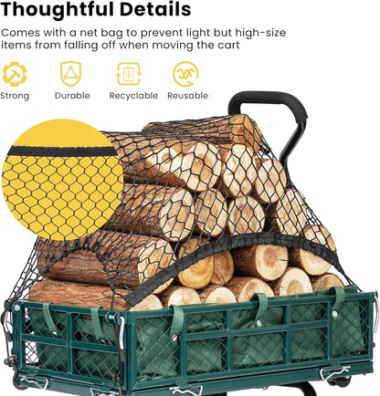 VIVOHOME Heavy Duty 400 Lbs Capacity Mesh Steel Garden Cart Folding Utility Wagon with Removable Sides Green