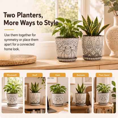 Gepege Ceramic Plant Pots, 6 Inch Indoor Planters with Drainage & Saucers