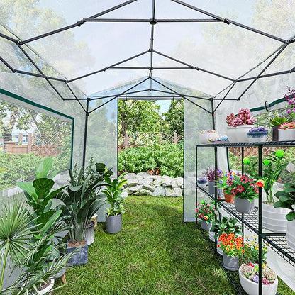 Joyside 8 x 6 FT Outdoor Pop up Greenhouse with Adjutable Reinforced Frame, Durable PE Cover and Mesh Windows, Portable Greenhouse for All Seasons, Easy Set Up (White, 8 x 6 FT)