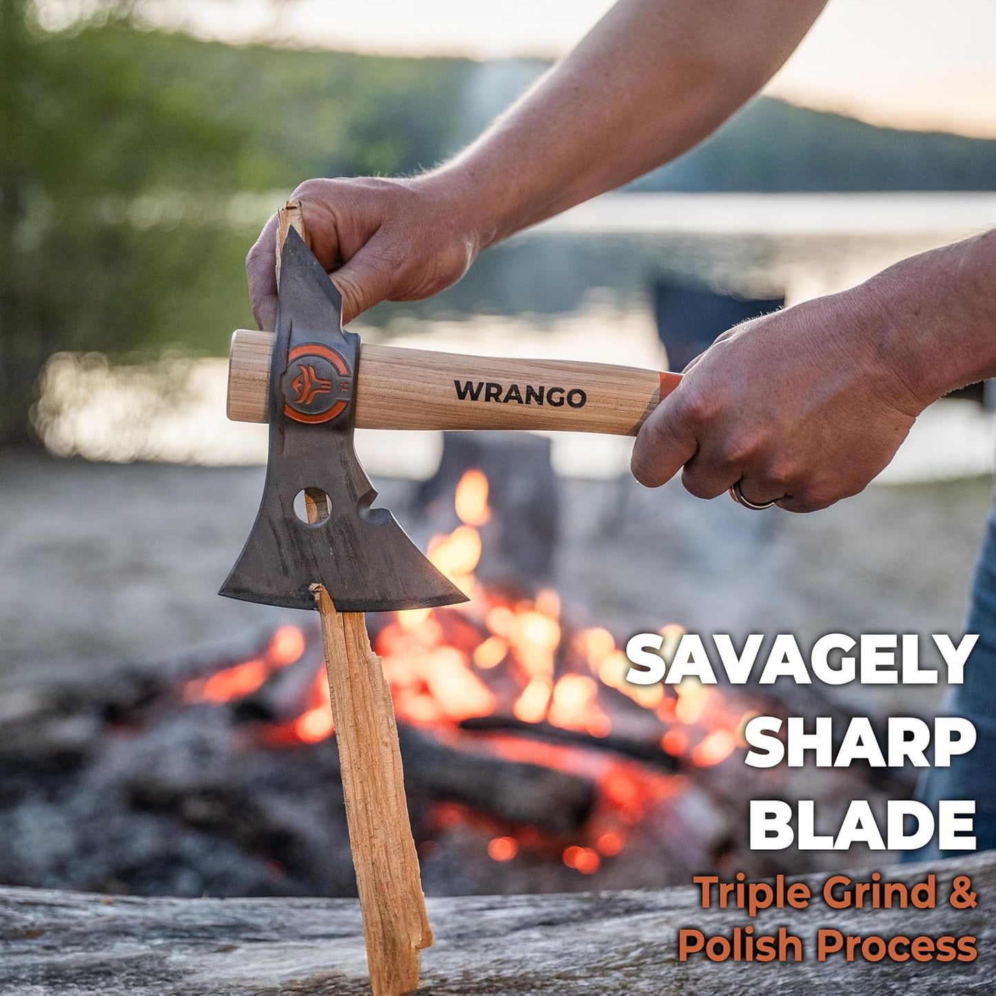 Titanium Camp Axe - 18" & 11.5" Wood Hickory Handles - Tomahawk Axe Spike End - 2-Piece Slip-Fit Design - Includes Blade Sheath and 2 Handles - Survival Axe