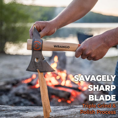 Titanium Camp Axe - 18" & 11.5" Wood Hickory Handles - Tomahawk Axe Spike End - 2-Piece Slip-Fit Design - Includes Blade Sheath and 2 Handles - Survival Axe