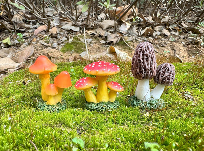 Mini Mushroom House Set - 4pcs Miniature Houses and 3pcs Mini Mushrooms for Fairy Gardens, Micro Landscapes, Moss Decorations (Mushroom House)