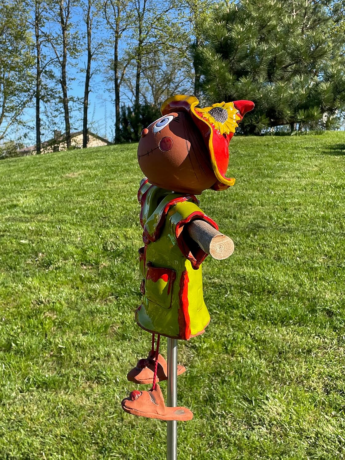 Ceramic Garden Decor - Scarecrow Lawn stake - Outdoor statue - Perfect, unique gifts for gardeners woman, men, yard gifts - Handmade, Frostproof