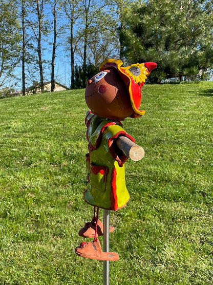 Ceramic Garden Decor - Scarecrow Lawn stake - Outdoor statue - Perfect, unique gifts for gardeners woman, men, yard gifts - Handmade, Frostproof