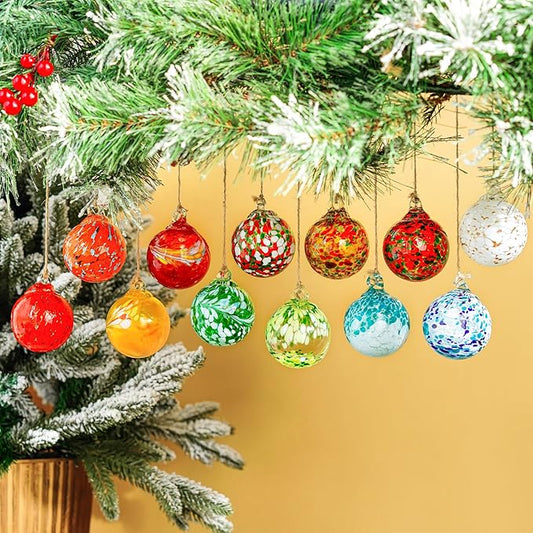 Set of 12 Hand Blown Glass Ornaments Hanging Gazing Balls Witches Balls, Outdoor Patio Garden Decor