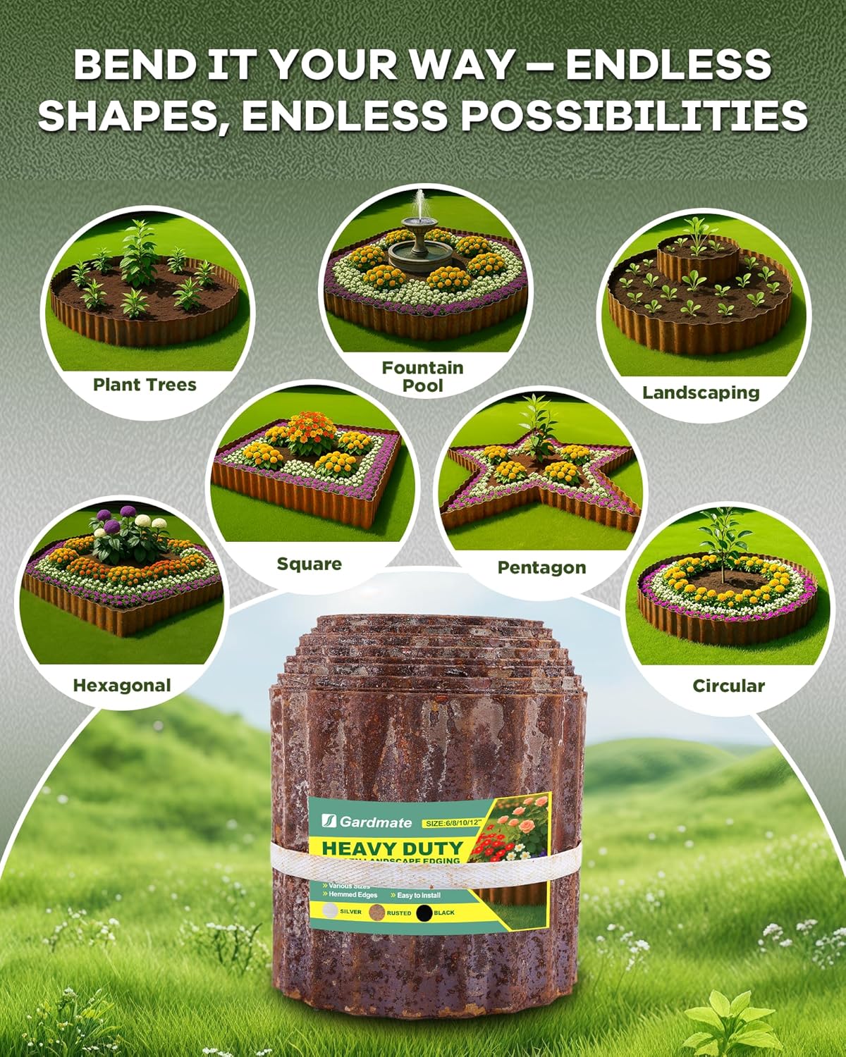 Corrugated Metal Garden Edging, Sturdy Rusty Garden Edging Border for DIY Flower Bed, Lawn and Landscape Edgings, Hemmed Edges Design, Easy Installation with Garden Gloves (12in*20FT)