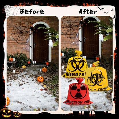 CNhoqc Halloween Lawn Trash Bags - 6Pcs Zombie Warning Reusable Waste Bags with Twist Ties, Fallen Leaf Grass Clipping Trash Container, Heavy-Duty Plastic for Biohazard Parties Outdoor Decorations