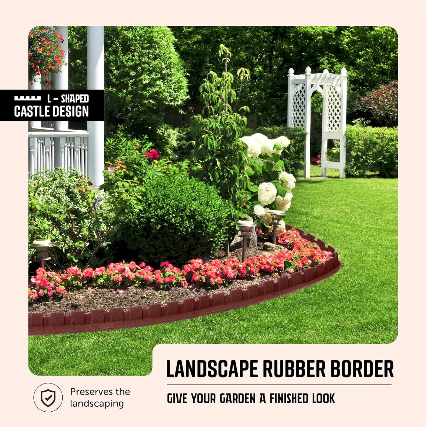 Playsafer L-Shaped Flexible Rubber Castle Edger for Lawns Landscaping and Playgrounds | Easy No Dig Installation (1 Pack, Red)