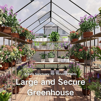 Kingdura 8x12ft Walk-in Greenhouse for Outdoors, Large Polycarbonate Greenhouses with Heavy Duty Aluminum Frame, Adjustable Roof Vent, Lockable Door, UV Protection for Outside Garden Backyard