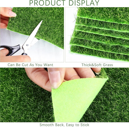 Elcoho 10 Pieces Fake Grass for Crafts Fairy Garden 6 x 6 Inches Artificial Garden Grass for Miniature Ornament Dollhouse DIY Decoration