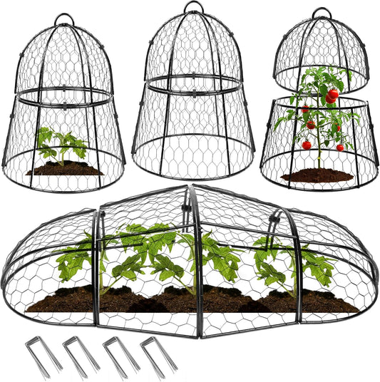 Decoroca 4 PCS Garden Cloches for Plants - Chicken Wire Plant Protectors from Animals, Outdoor Plant Cages to Keep Squirrels, Rabbits & Birds Out of Vegetable - DIY in 5 Forms - Sturdy Anti-Rust Dome