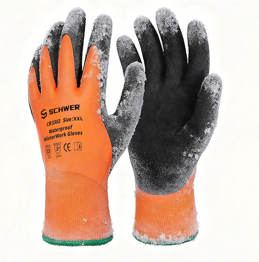 Schwer Waterproof Winter Work Gloves, ANSI A2 Cut Resistant Freezer Gloves for Outdoor Cold Weather Keep Hands Warm, Thermal Insulated Gloves for Shoveling Snow, Ice Fishing, Super Grip, XXL