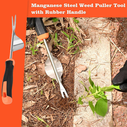 Hand Weeder Tool - V-Shaped Stainless Durable Unique Lever Design Weed Puller Tool with Anti-Slip Rubberized Handle for Effortless Dandelion Their Roots & Weed Removal.