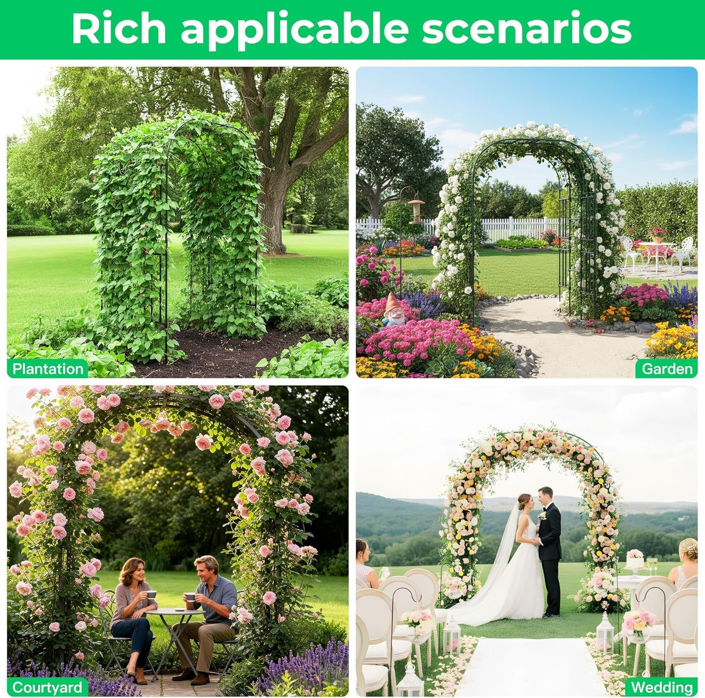 Garden Arch Trellis for Climbing Plants, 7.22 FT Tall Large Arbour Archway for Rose Vine Cucumber Vegetables, Wide Garden Arch for Lawn, Party, Ceremony Wedding Decoration.
