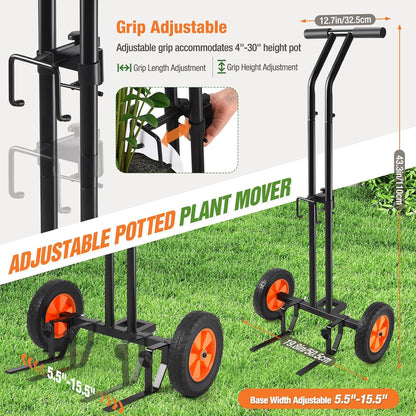 Plant Caddy with Wheels, Heavy Duty Plant Dolly Cart with Adjustable Grabbing Arm and Suction Cups for Plant Pots, Garden Pot Mover Trolley Cart with Strap, Ideal for Indoor and Outdoor Use, Black