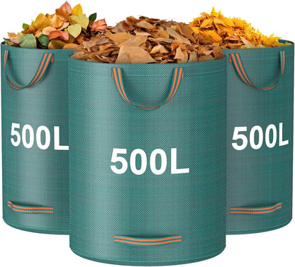 Mokani Reusable Yard Waste Bags, 132 Gallon Lawn and Leaf Bags 3 Packs, Heavy Duty Garden Bags with Reinforced Handles, Camping Yard Recycling Leafc Bag for Leaves