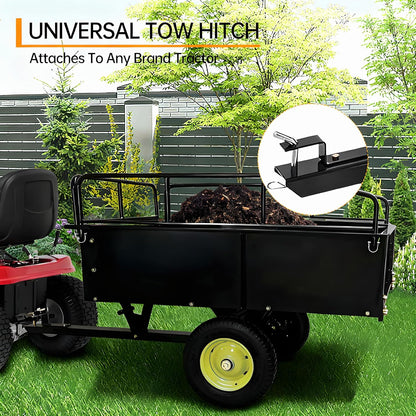 Utility Trailer, Steel ATV Trailer, Heavy Duty Lawn Mower Trailers, 750 Lbs 15 Cu.Ft. with Removable Sides, Pneumatic Tires and Quick Dump Pull Back, Dump Trailers for Gardens, Tractors, and Farms